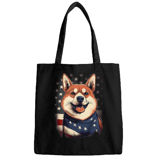 4th Of July US Flag Black and tan Shiba Inu Bags