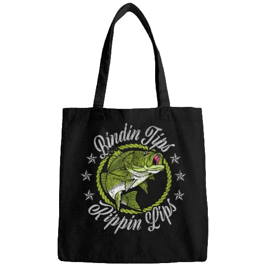 Fishing Fun Retro Fishing Design Bendin Tips Rippin Lips Bass Fish Funny Bags