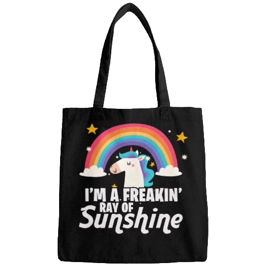 Unicorn Pet Im A Freakin Ray of Sunshine Unicorn Rainbow Bags