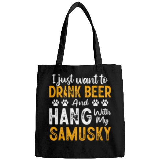 Drink Beer And Hang With My Samusky Samoyed Mix Dog Theme Bags