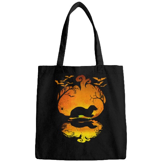 Ferret Pet Halloween Weasel Silhouette Pumpkin Halloween Costume 236 Pumpkin Bags