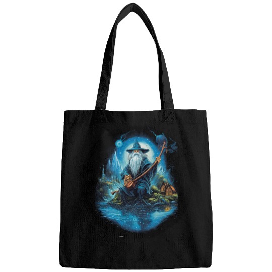 Fishing Fun Nordic Wizard T Gnome Fishing T Enchanted Forest Retro T Bags