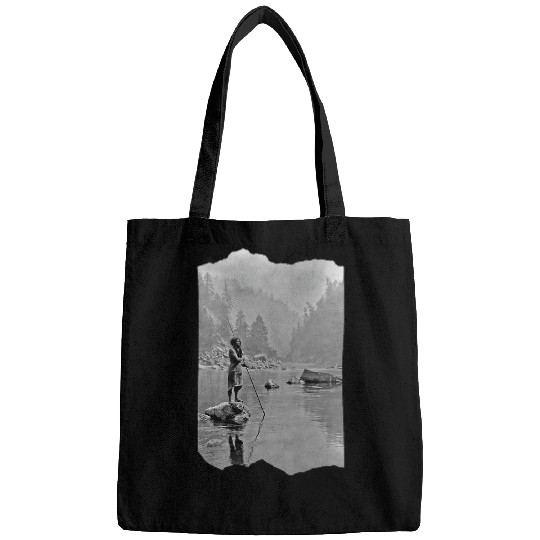 Fishing Fun Native American Indian Fisherman in Pacific Northwest Bags