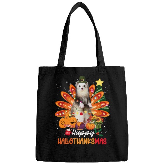 Ferret Pet Halloween Thanksgiving Christmas Happy HalloThanksMas Ferret Bags