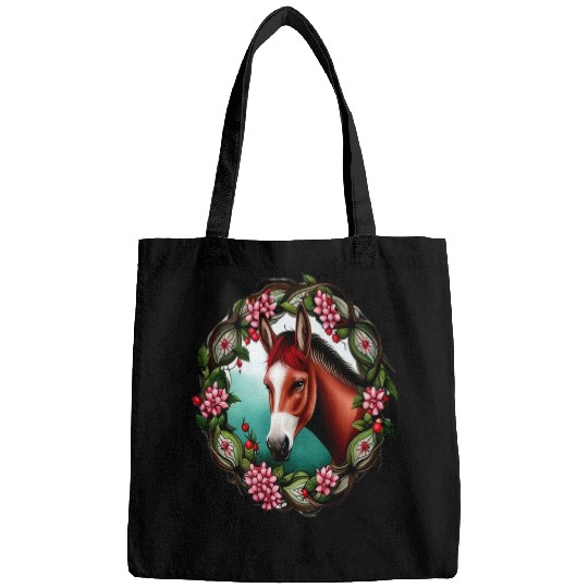 Donkey Pet A Mule Surrounded By Hawthorn Wreath Missouri State Tattoo Bags