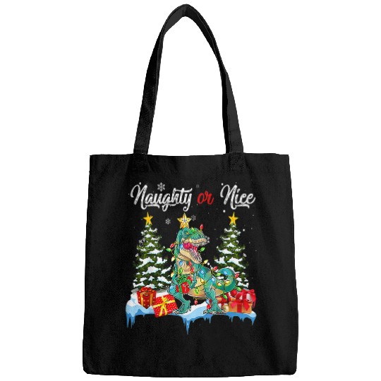 Dinosaur Pet Naughty Or Nice Dinosaur Merry Christmas Santa xmass Tree Bags