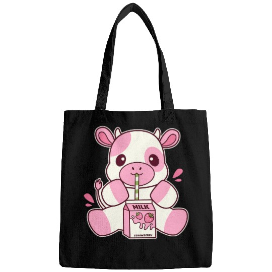 Cow Pet Aesthetic Kawaii Strawberry Cow Drinking Strawberry Milk Bags