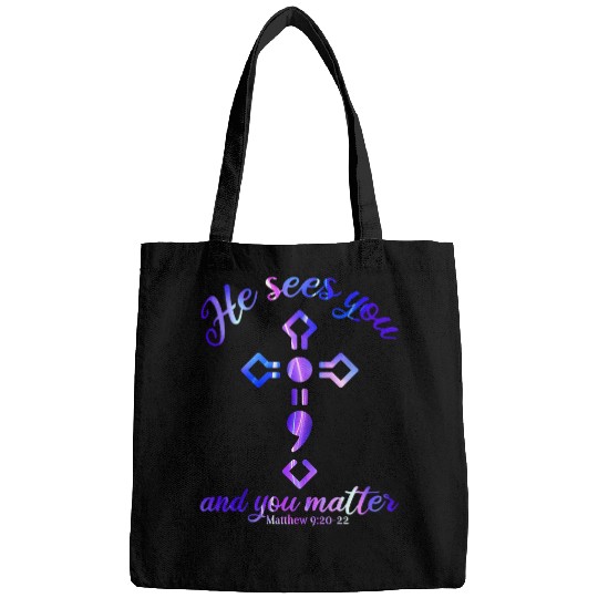 suicides Prevention 988 Ribbon He Sees You you matter Jesus Christian Bags