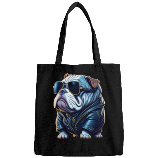 Cool English Bulldog with Sunglasses and Leather Jacket Bags