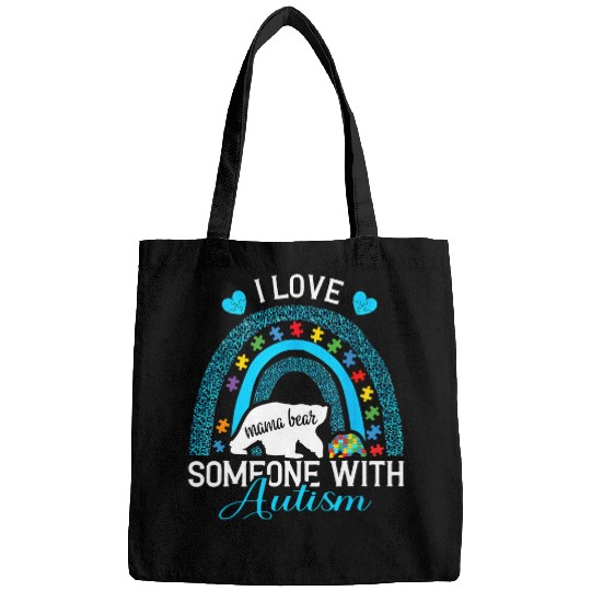 Autism Puzzle I love someone with autism awareness mama bear puzzle piece Bags