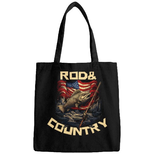 Fishing Fun Rod And Country Fish USA Patriotic Ocean Fishing Graphic Bags