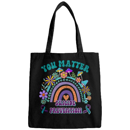 suicides Prevention 988 Ribbon Groovy Hippie You Matter Bags