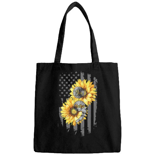 suicides Prevention 988 Ribbon You Matter Sunflower USA US American Flag Bags
