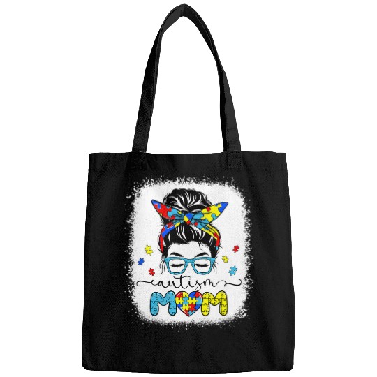 Autism Puzzle MOM Messy Bun Bandana Autism Awareness Bleached 1 Bags