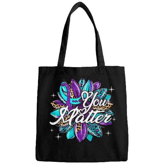suicides Prevention 988 Ribbon You Matter Sunflower Semicolon Leopard Bags