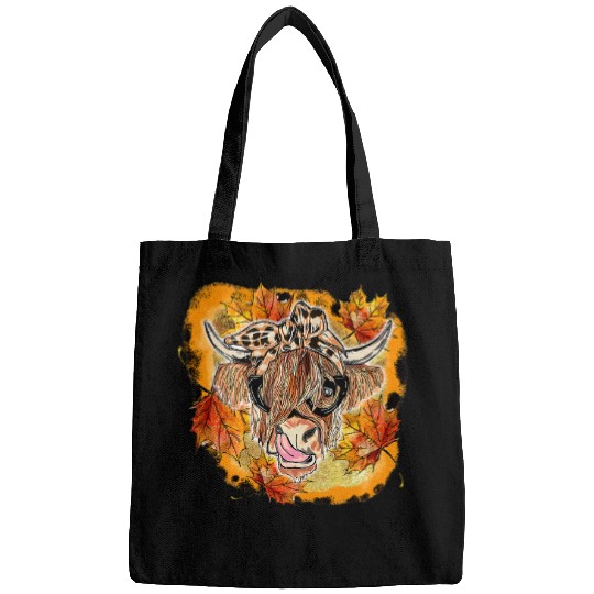 Cow Pet bleached fall autumn cow with bandana pumpkins autumn heifer Bags