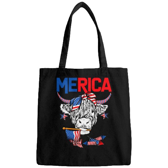 Cow Pet Merica Highland Cow USA Flag Patriotic Farmer 4th Of July Bags