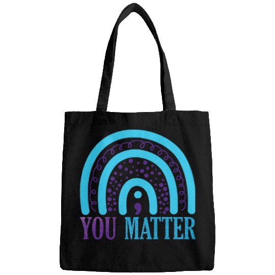 suicides Prevention 988 Ribbon You Matter suicides Awareness Rainbow Semi Colon You Matter Bags