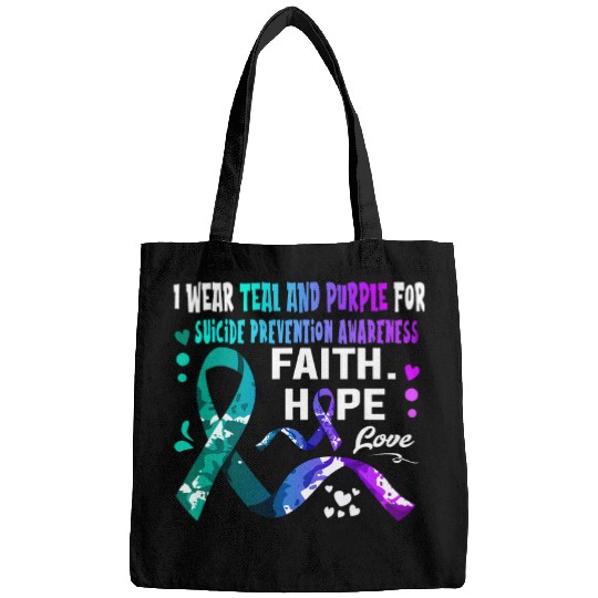 suicides Prevention 988 Ribbon Faith Hope Love I Wear Teal and Purple For suicides Preventio Bags