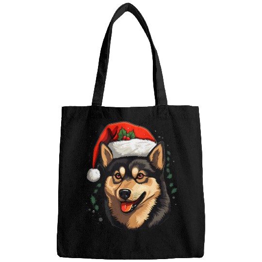Merry xmass Black and tan Shiba Inu Christmas Bags