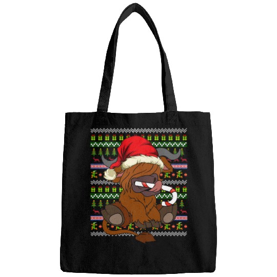 Cow Pet Merry xmass Animal Ugly Christmas Scottish Highland Cow Bags