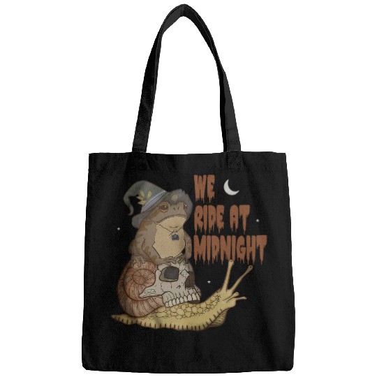 Frog Pet We Ride At Midnight Witchy Frog Goblincore Snail and Toad Bags