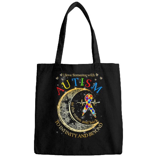 Autism Puzzle I Love Someone with Autism to the Moon and Back Bags