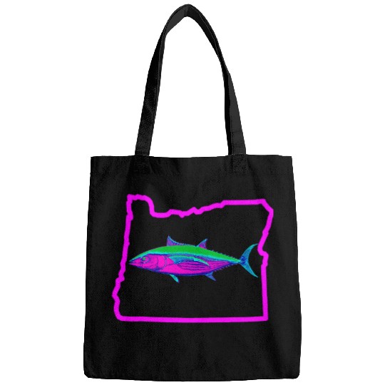 Fishing Fun Oregon State Albacore Tuna Rainbow Illustration Fishing Art Bags