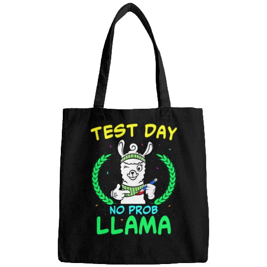 Llama Pet Test Day No ProbLlama Teacher Student Exam Day Funny Bags