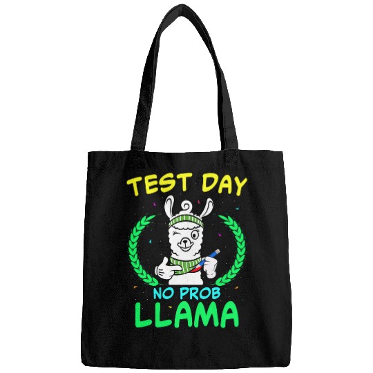 Llama Pet Test Day No ProbLlama Teacher Student Exam Day Funny Bags