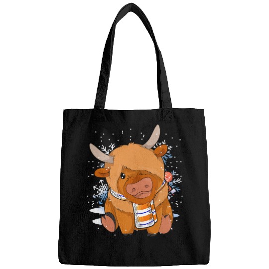 Cow Pet Scottish Farmer Winter Farm Animal Snowy Highland Cow Bags