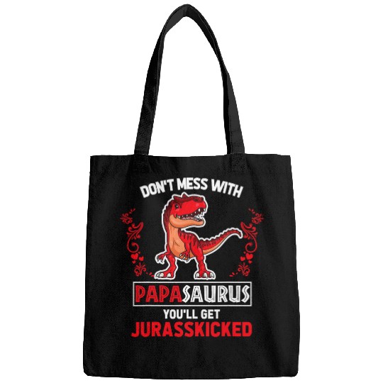 Dinosaur Pet Papasaurus Sunset Red Trex Fan Dinosaur Lover Jurasskicked Bags