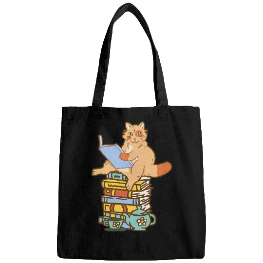 Book Fun Reading Cat Funny Book Lover Tea Coffee Reader Kitten Bags