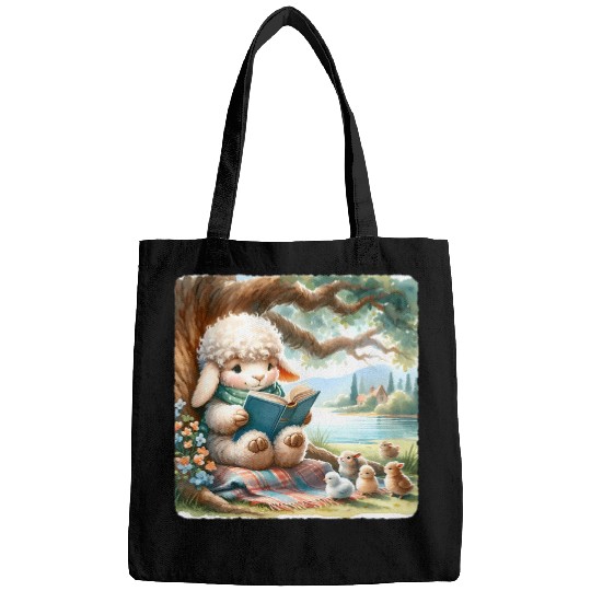 Book Fun Easter Lamb Reading Book Under Tree By Lake Blanket Story Bags