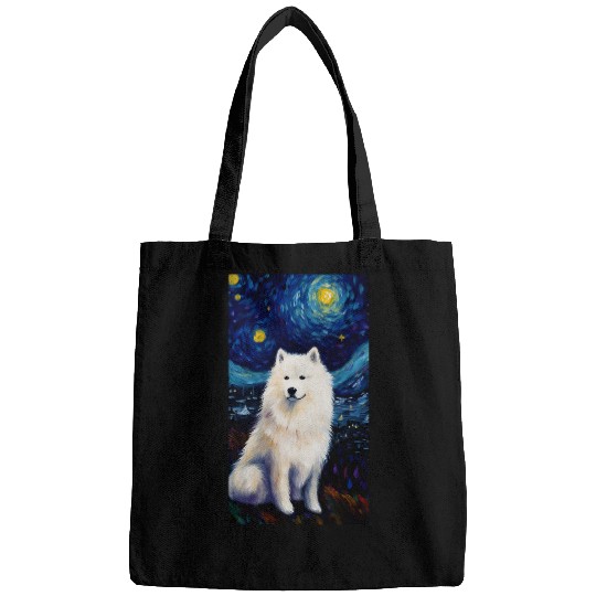 Painting Cute Dog Apparel Starry Night Samoyed Bags
