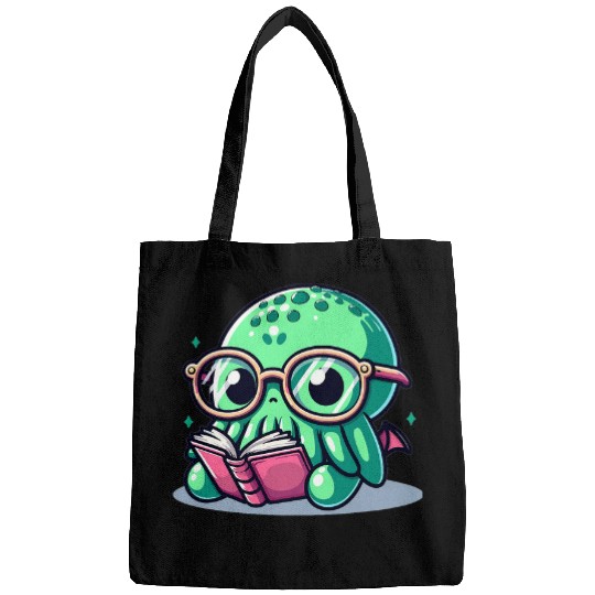 Book Fun Adorable Book Lover Cthulhu With Reading Glasses Cute Bags
