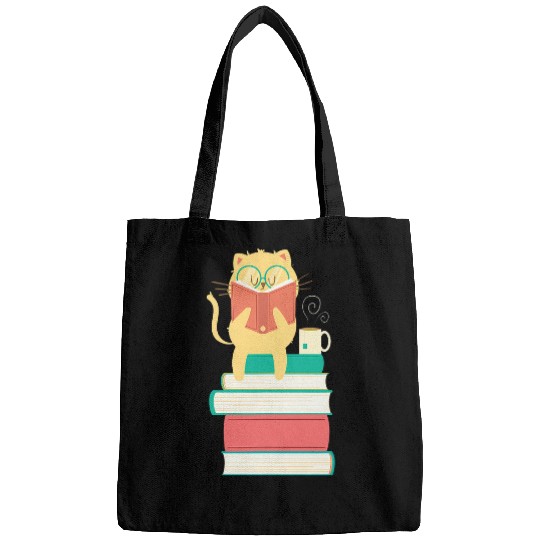 Book Fun Reading Cat I Funny Book Tea Lover I Bookworm Cat Bags