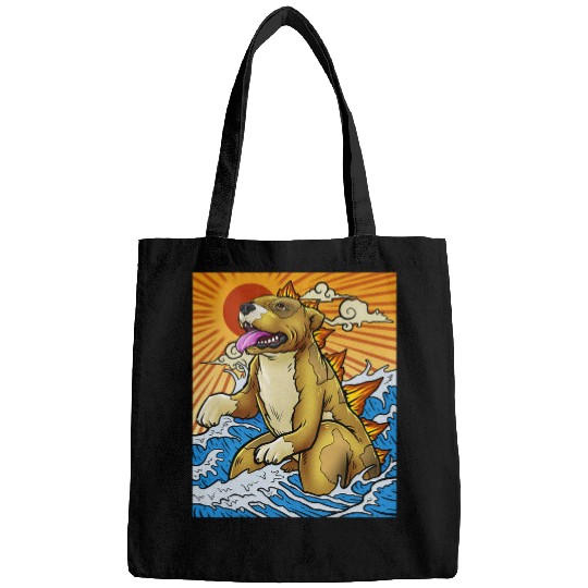 Pitbull Dog Kaiju Giant Pitbull Monster Funny Pitbull Bags