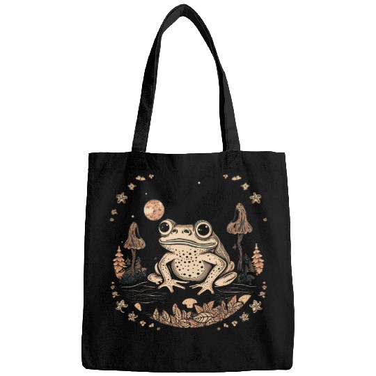 Frog Pet Cottagecore frog and mushrooms moons psychedelics fairycore Bags
