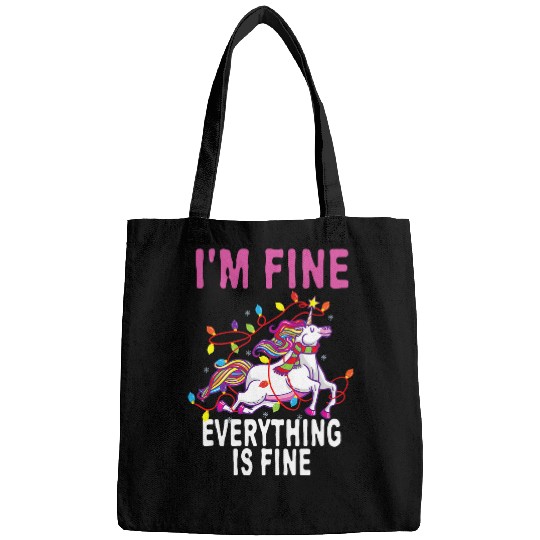 Unicorn Pet Funny Christmas Lights Im Fine Everything Is Fine Bags