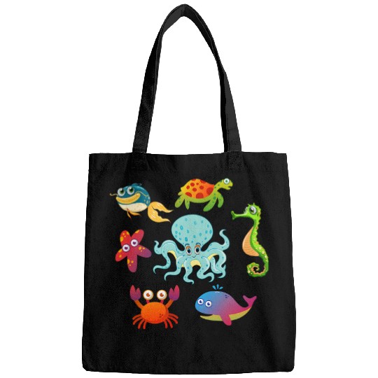 Octopus Pet Whales Starfish Crab Whale Octopus Sea Animals Print Toddlers Bags