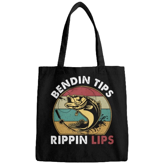 Fishing Fun Funny Bass Fish Dad Father Bending Tips Rippin Lips Fishing Bags