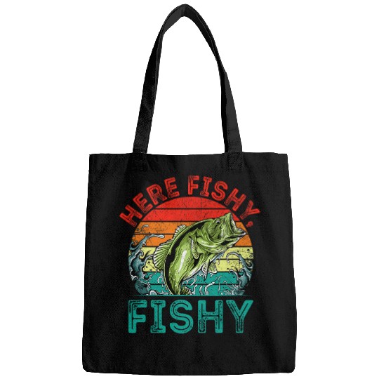 Fishing Fun Heere Fishy Fishy Ocean Fishing Sea Fisherman Happiness Bags