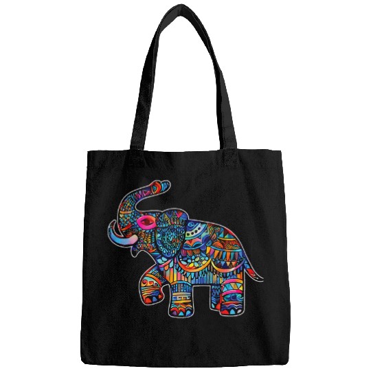 Elephant Mammal Painted Tribal Elephant with Stained Glass Aesthetic Bags