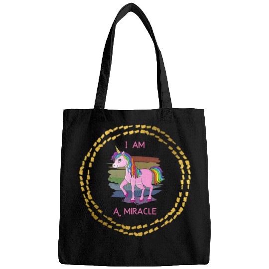 Unicorn Pet Kids I am a miracle unicorn rainbow girl pink gold glitter Bags