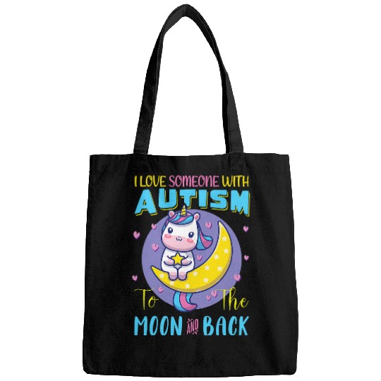 Autism Puzzle I Love Someone With Autism To The Moon Unicorn Awareness Bags