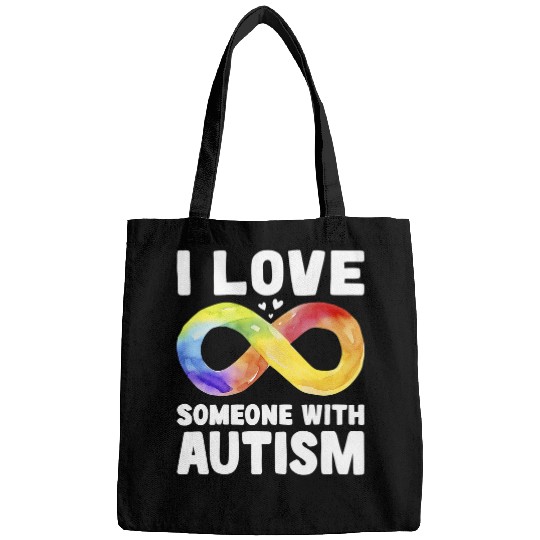 Autism Puzzle I Love Someone with Autism Awareness Rainbow Infinity Symbol Bags