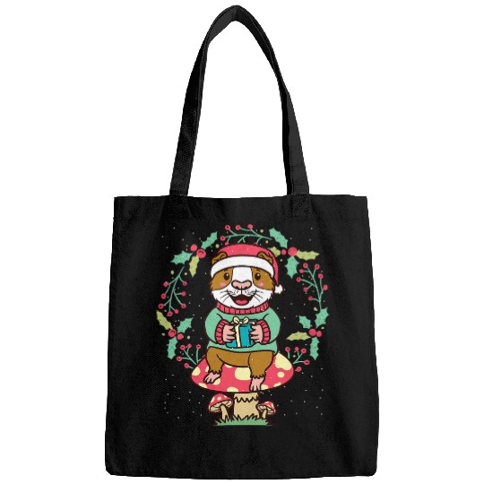 Guinea Pig Pet On Mushroom Cavy Christmas Wreath Rodent Bags