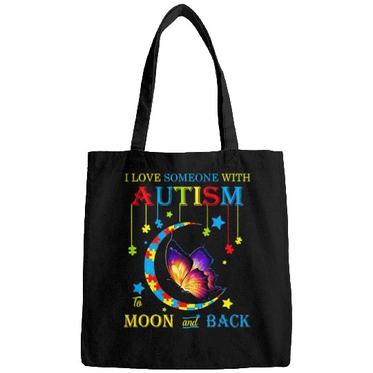 Autism Puzzle I Love Someone With Autism To The Moons And Back Bags