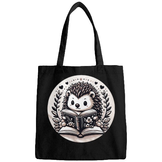 Book Fun Cute Cottagecore Aesthetic Hedgehog Reading Bags